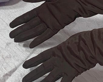 Vintage dark brown gloves – viscose & polyamide – size 7 – minimalist retro elegance.