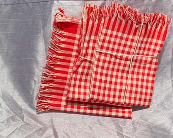 3 Vintage-Küchenhandtücher von Cannon, rot-kariert • Hergestellt in den USA • Retro-Cottagecore-/Landhausstil • Vintage-Küchentextilien