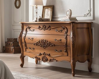 Baroque Hand-Carved Solid Wood Dresser, Vintage French Commode, Ornate Storage Cabinet