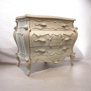 Hand Carved Baroque Dresser, Antique White French Commode, Ornate Wooden Chest Drawers