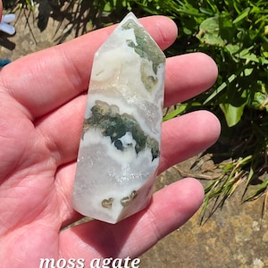 Crystal Tower Obelisk, Moonstone, Moss Agate, Jasper, Serpentine, Tigers Eye, Lapis Lazuli