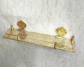 Handmade Solid Brass Bathroom Shelf, Wall Mounted Storage Rack, Vintage Decor