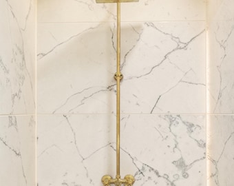 Vintage Brass Rain Shower | Exposed Pipe System
