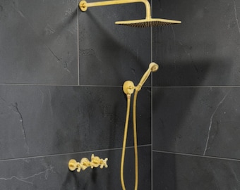 Solid Brass Dual Shower System | Handmade Moroccan Rainfall Handheld Shower