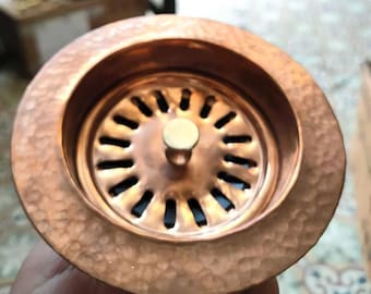 Handmade Copper Kitchen Sink Drain, Hammered Basket Strainer, Disposal Flange, Farmhouse Drain Cover