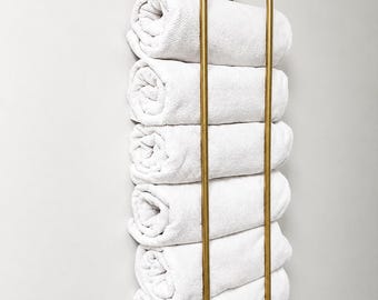Toallero de latón macizo hecho a mano, almacenamiento de toallas de baño montado en la pared, soporte de lino de lujo estilo rústico