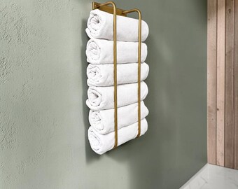 Handmade Solid Brass Towel Rack, Wall Mounted Bathroom Towel Storage, Luxury Farmhouse Linen Holder