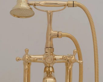 Handmade Solid Brass Freestanding Tub Filler | Floor Mount Bathtub Faucet | Unlacquered Brass