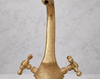 Hand-Engraved Solid Brass Moroccan Faucet, Vintage Bathroom Vanity Tap