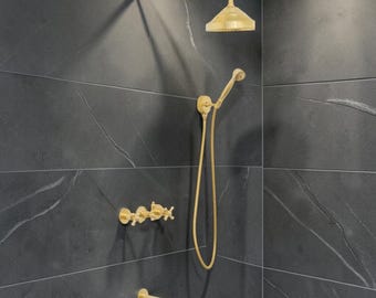 Handmade Solid Brass Rain Shower System | Unlacquered Wall Shower Set | Luxury Bathroom Fixture