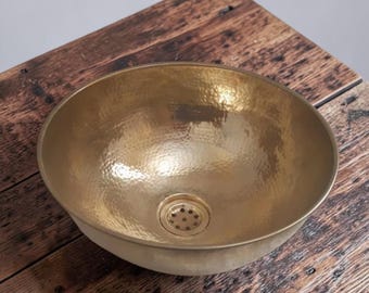 Handmade Hammered Brass Vessel Sink, Unlacquered Round Bathroom Basin, Solid Brass Vanity Wash Bowl