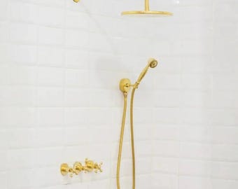 Handmade Brass Rainfall Shower | Complete Bathroom Shower System | Made in Morocco