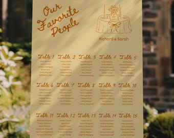 Wedding Seating Chart Sign | Whimsical Retro Hand Drawn Editable Canva Template (Digital Download)
