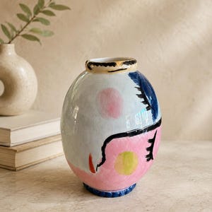 Vintage Bella Casa by Ganz Denise Ford Two-Face Ceramic Vase Abstract Lady Art