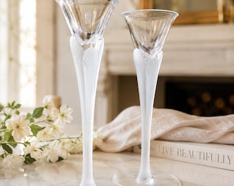 Candelabros de cristal vintage Sasaki Aegean Frost de 18,4 cm (7,25 pulgadas) / Descatalogados / Juego de 2