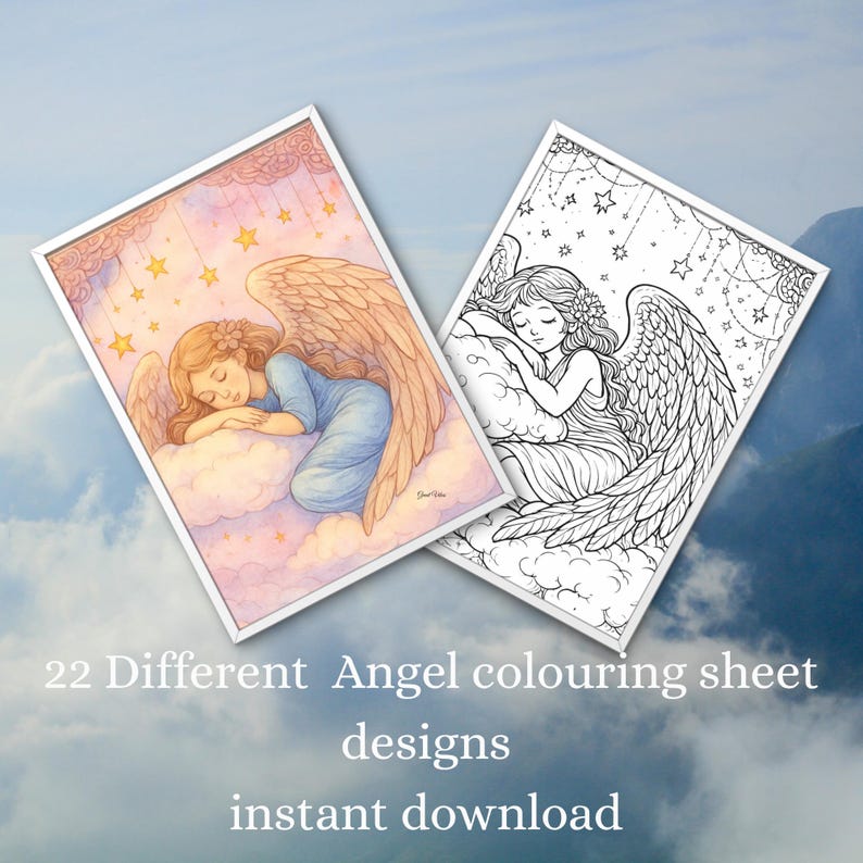 Angel Colouring Pages Printable | Adult Stress Relief Book (digital ...