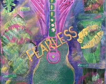 Fearless Retro Print with Guitar and Angel Wings