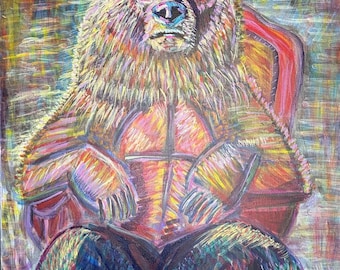 Psychedelic Bear Print: Bright Brush Strokes, Mesmerizing Background, Office Decor