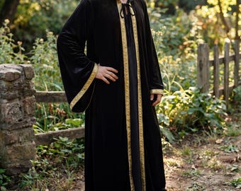 Capa renacentista con ribete dorado, túnica de terciopelo con capucha, unisex, capa de mago medieval