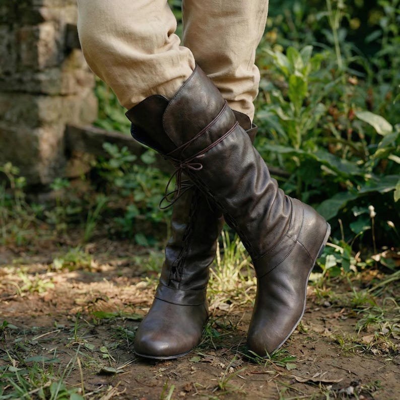 Medieval Lace Up Knee High Boots Men Women LARP Gift Renaissance Barefoot Costume