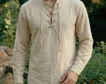 Camisa de lino con cordones, regalo de feria renacentista, disfraz medieval vikingo, LARP