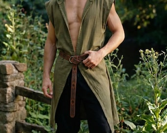 Disfraz de túnica medieval sin mangas con capucha, regalo para LARP para hombres y mujeres, festival renacentista.