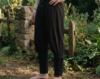 Pantalones de lino estilo harem para feria renacentista, ideales para LARP (juego de rol en vivo), disfraces medievales de vikingos y piratas.