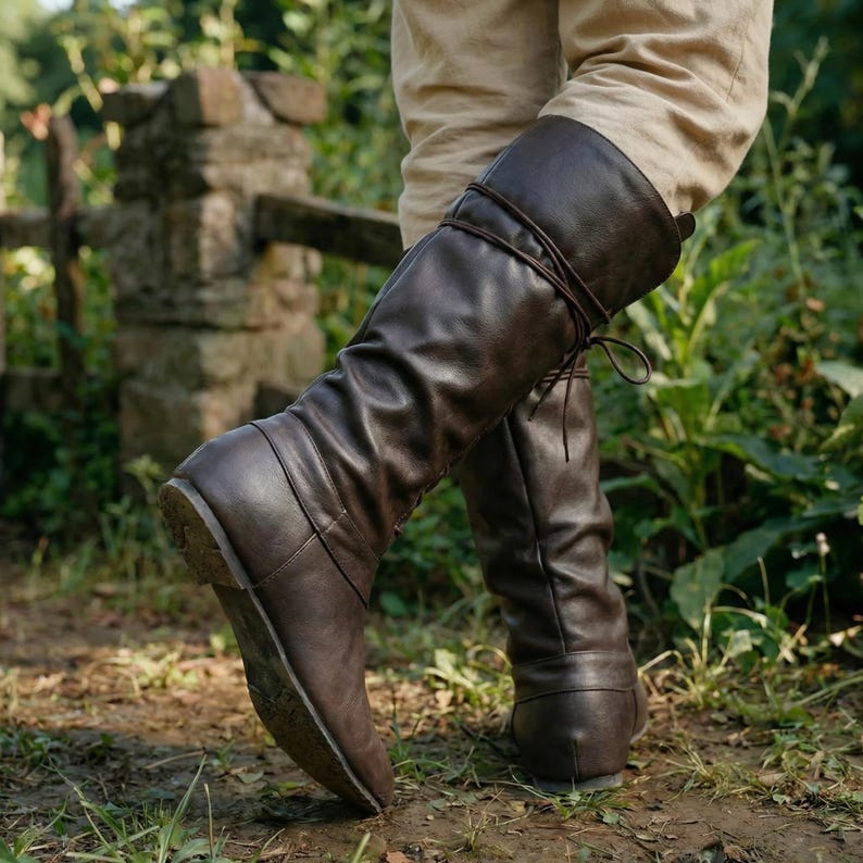Medieval Lace Up Knee High Boots Men Women LARP Gift Renaissance Barefoot Costume