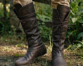 Botas medievales altas con cordones para hombre y mujer, regalo para LARP, disfraz renacentista descalzo.