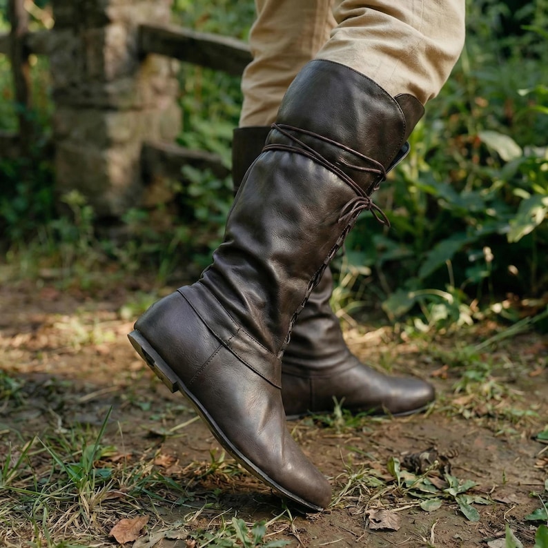 Medieval Lace Up Knee High Boots Men Women LARP Gift Renaissance Barefoot Costume