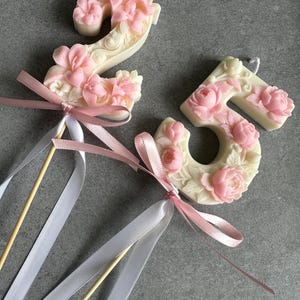 Floral Number Candle, Handmade Soy Wax Cake Decor, Party Topper, custom party decoration
