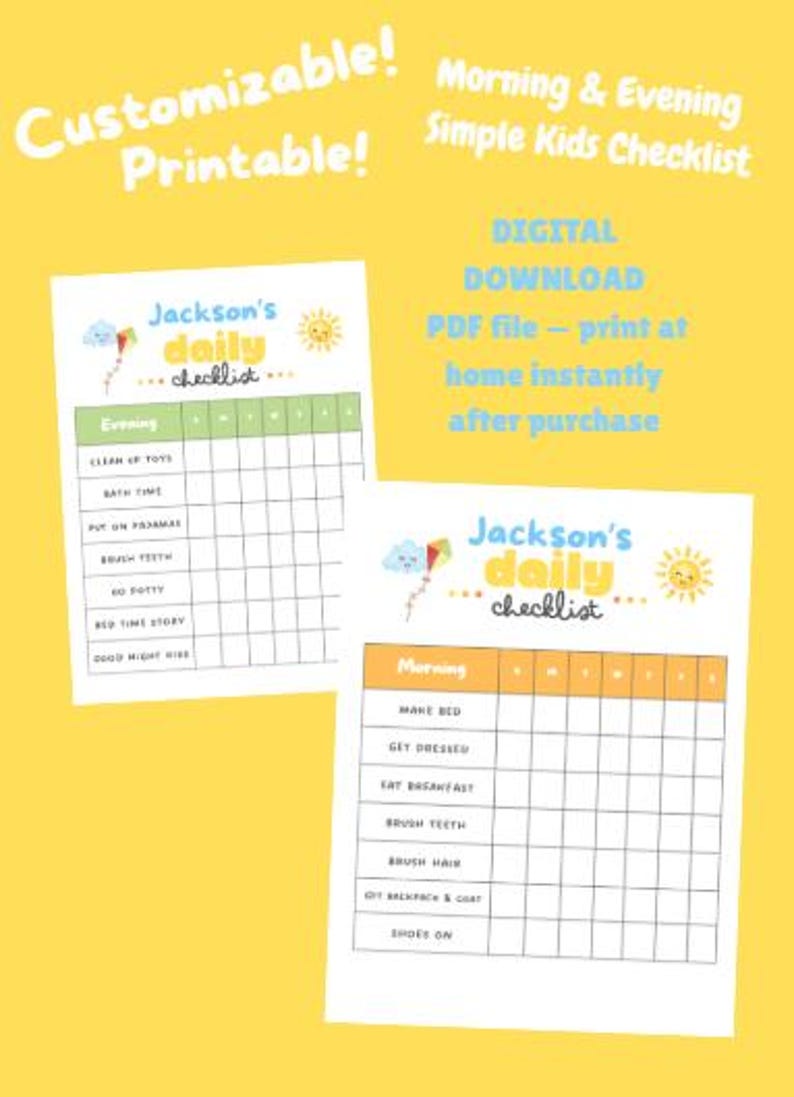 Customizable Kids Routine Chart (separate Pages) | Printable - Etsy