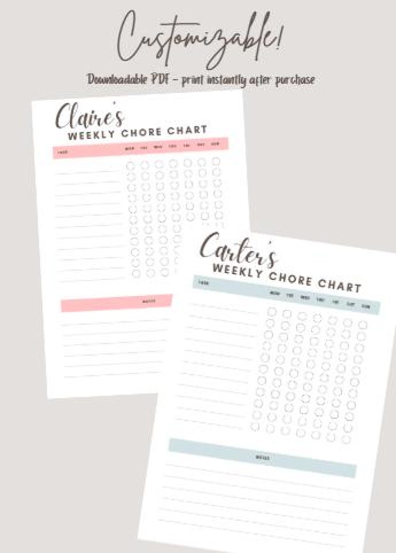 Customizable Kids Chore Chart - Pink or Blue or Custom - Etsy