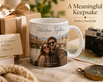 Adventure Together Mug, Personalized Travel Photo Gift for Couple