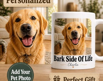Bark Side Of Life Personalized Pet Photo Mug for Dog Lover, Custom Dog Gift