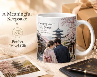 Personalized Honeymoon Photo Mug, Japan Travel Memory Gift for Newlyweds
