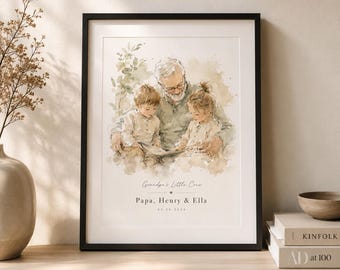 Personalized Grandpa Watercolor Print, Custom Wall Art for Grandchildren Gift