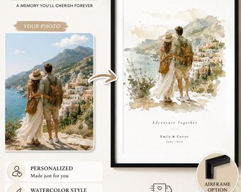 Adventure Together Watercolor Print, Personalized Travel Wall Art for Couple