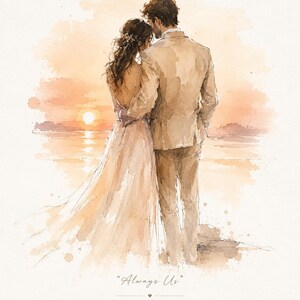 Always Us Watercolor Print, Personalized Wall Art for Married Couple image 6