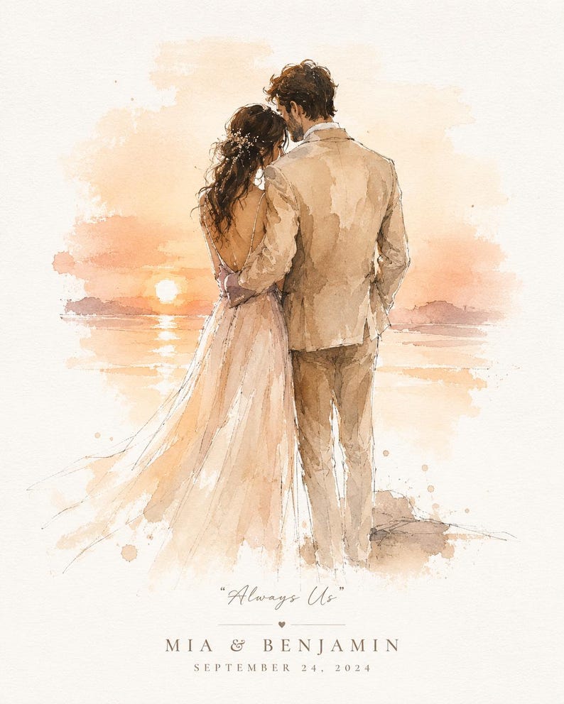Always Us Watercolor Print, Personalized Wall Art for Married Couple image 6