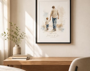 Daddy And Me Watercolor Print, Personalized Wall Art for Dad and Child