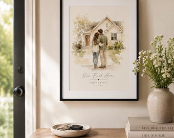 Our First Home Watercolor Print, Personalized Wall Art for Couple