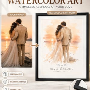 Always Us Watercolor Print, Personalized Wall Art for Married Couple image 2