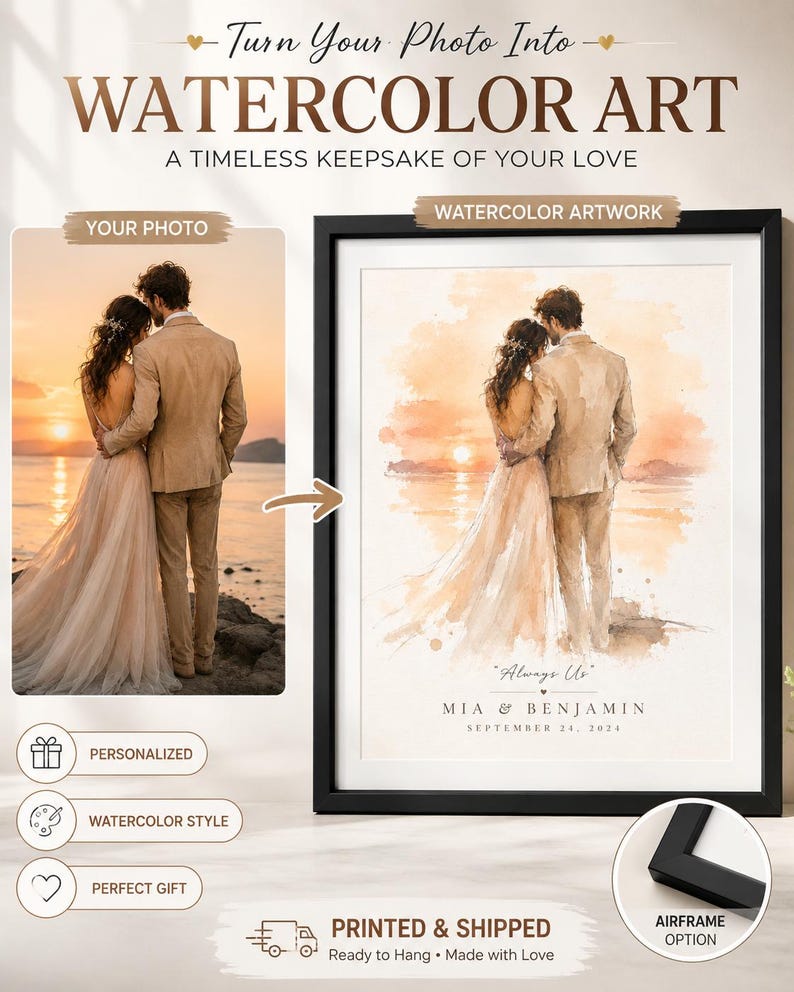 Always Us Watercolor Print, Personalized Wall Art for Married Couple image 2