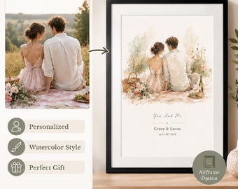 You And Me Watercolor Print, Personalized Wall Art for Couple