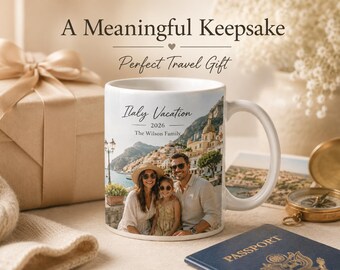 Italy Vacation Mug, Personalized Travel Photo Gift for Family or Couple