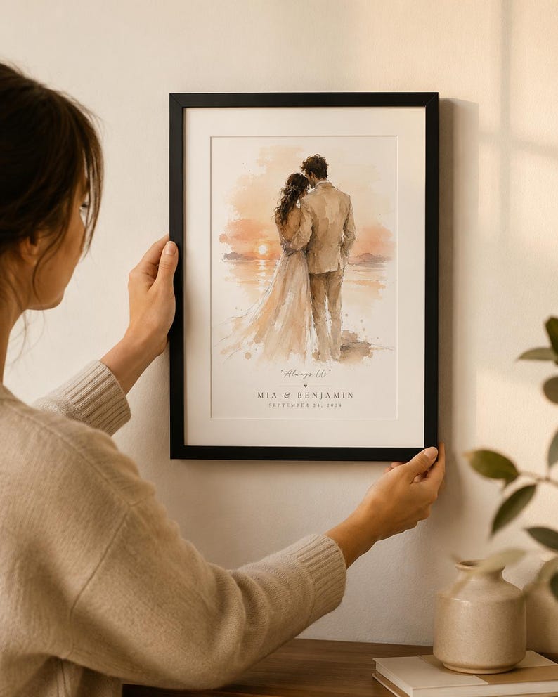 Always Us Watercolor Print, Personalized Wall Art for Married Couple image 1