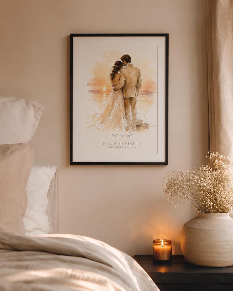 Always Us Watercolor Print, Personalized Wall Art for Married Couple image 7