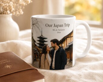Our Japan Trip Mug, Personalized Travel Photo Gift for Couple