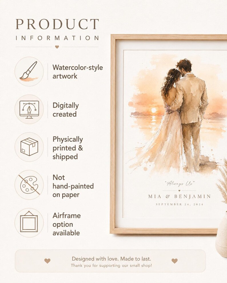 Always Us Watercolor Print, Personalized Wall Art for Married Couple image 5